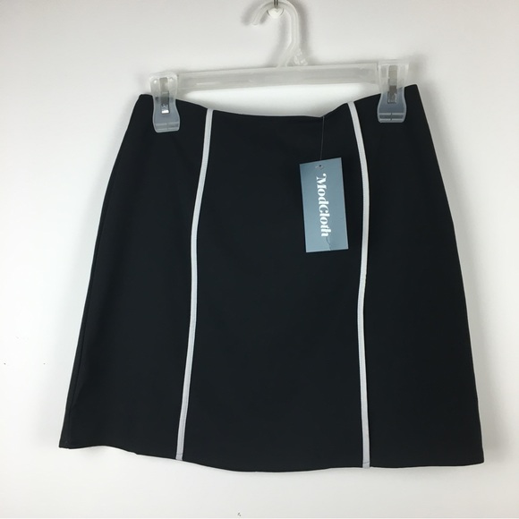 NWT Modcloth Black Pencil Mini Skirt White Piping Stripes Stretch 2 - Picture 3 of 12